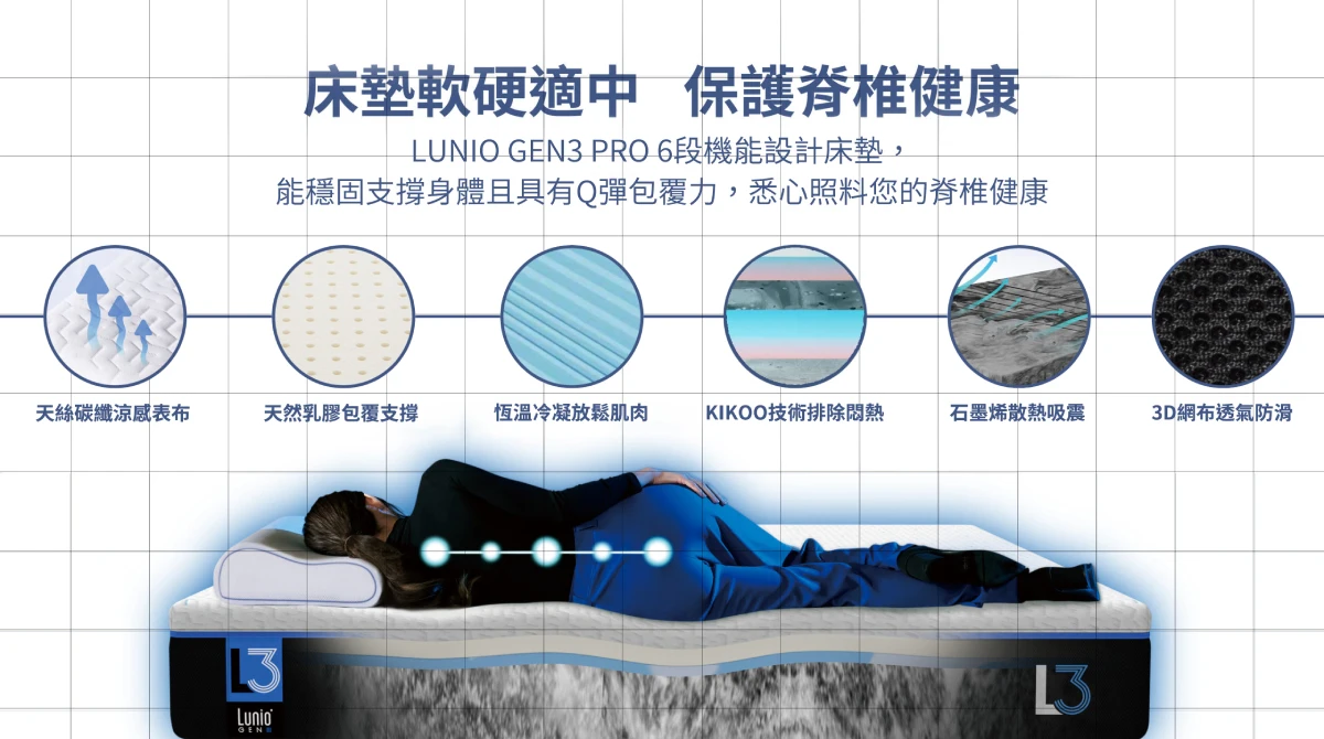 Lunio乳膠床墊軟硬適中 保護脊椎健康